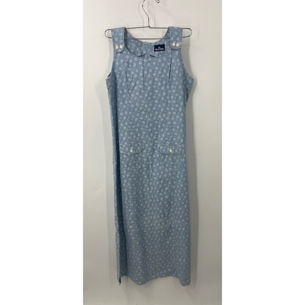 Solutions casual wear vintage 100% cotton lightweight denim floral maxi dress M